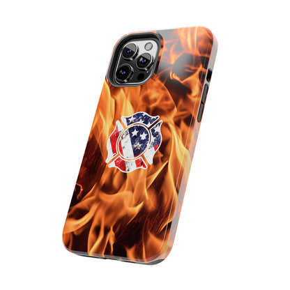 Tough Phone Case: American Flag Firefighter Badge Flames