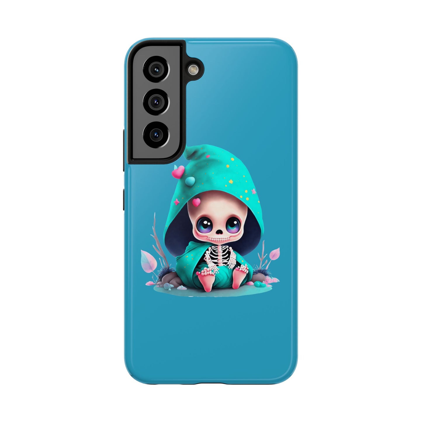 Phone Case - Creepy, But Cute Skeleton in Turquoise Hoodie Design for iPhone and Samsung Smartphones