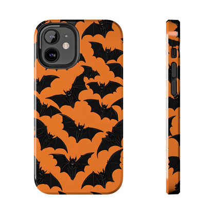 Phone Case Halloween Bats on Orange - Tough Phone Case for iPhones and Samsung Smartphones