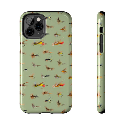 Dry Fly Fishing Lures on Olive Green  - Tough Phone Case for iPhone and Samsung Smartphones