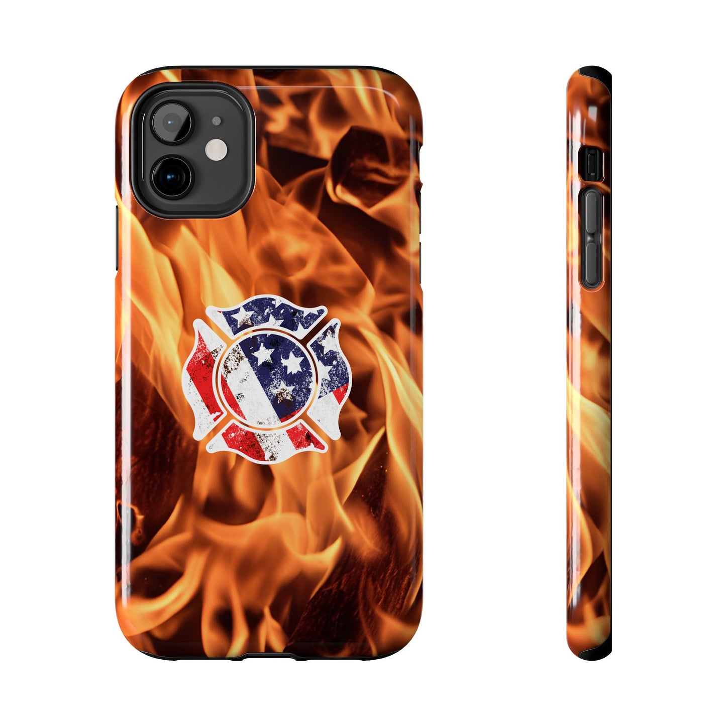 Tough Phone Case: American Flag Firefighter Badge Flames