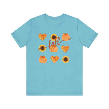 Fall Sweatshirt with Hearts, Sunflowers, and Pumpkins