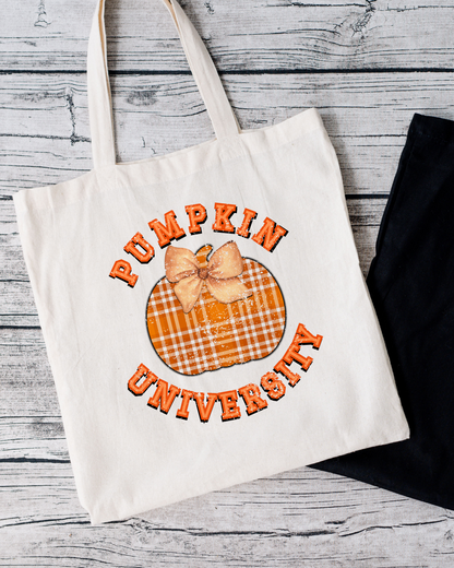 Distressed Pumpkin University Fall Fun Unique Design, Canvas Tote Bag