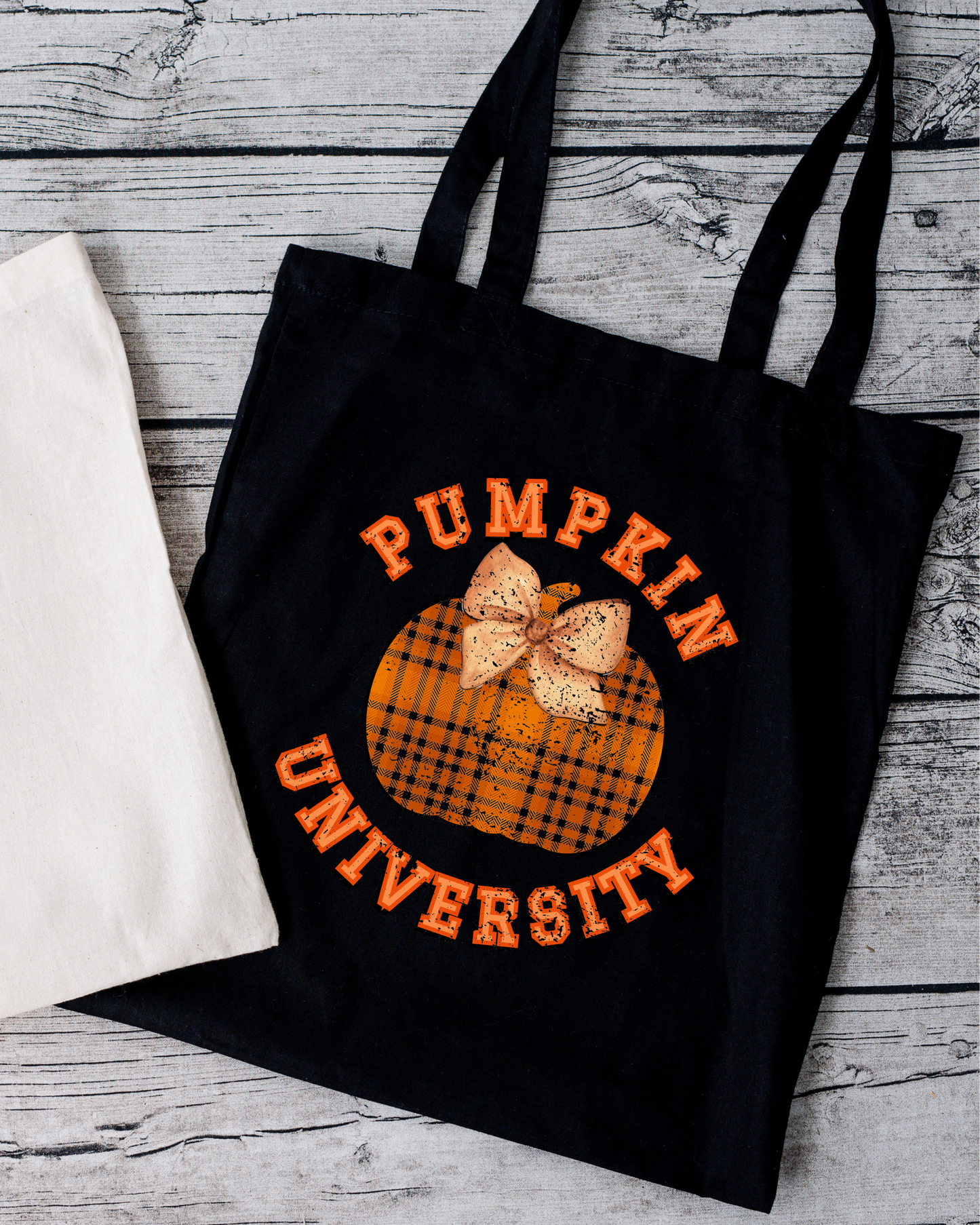 Distressed Pumpkin University Fall Fun Unique Design, Canvas Tote Bag