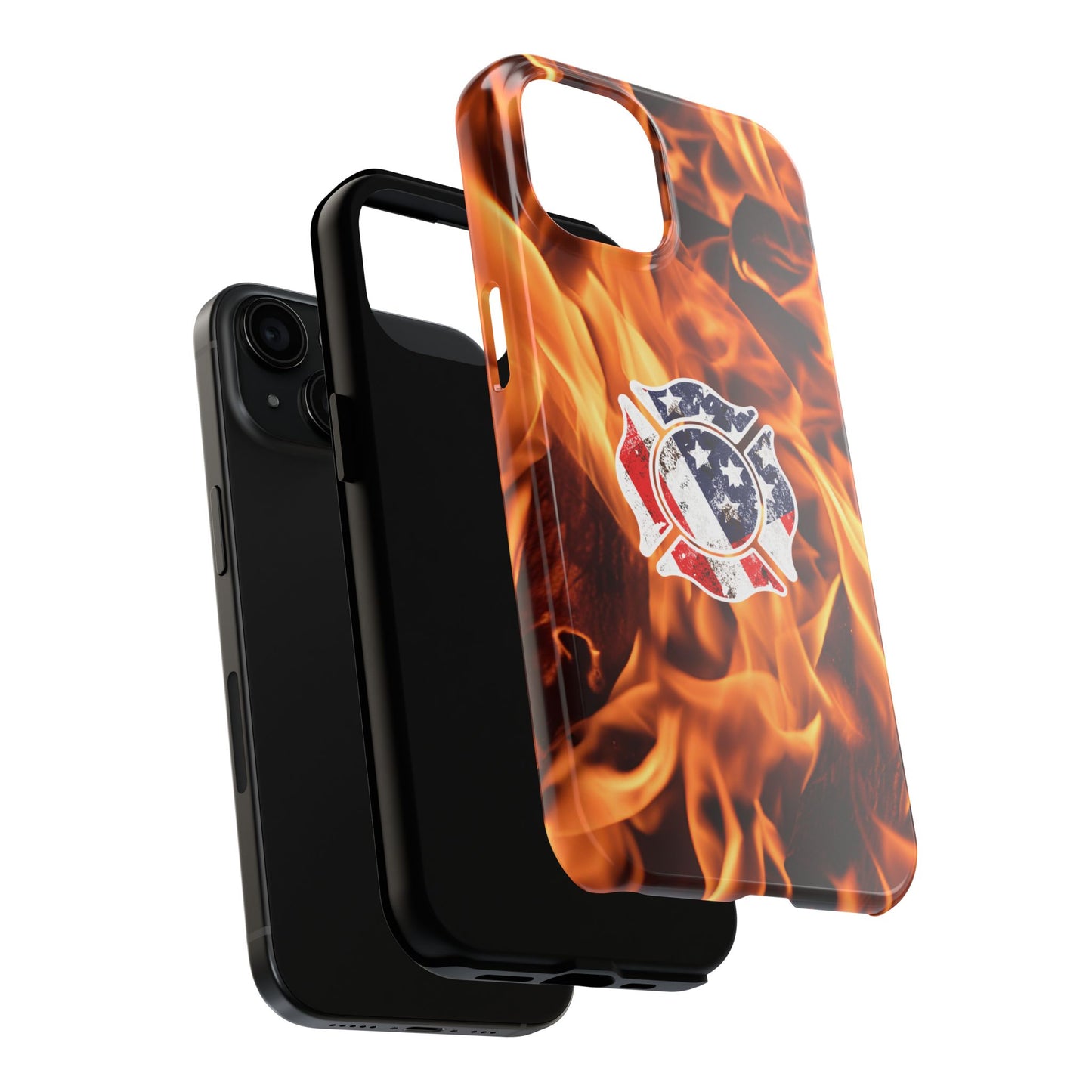 Tough Phone Case: American Flag Firefighter Badge Flames