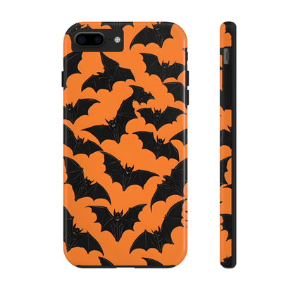 Phone Case Halloween Bats on Orange - Tough Phone Case for iPhones and Samsung Smartphones