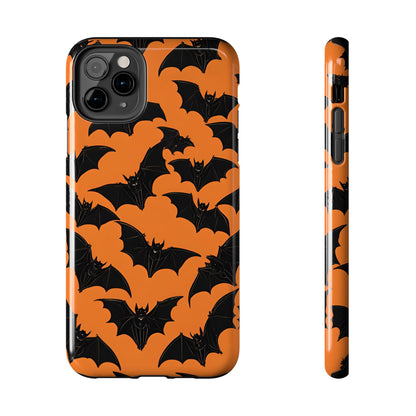 Phone Case Halloween Bats on Orange - Tough Phone Case for iPhones and Samsung Smartphones