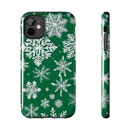 Snowflakes on Green - Tough Phone Case for iPhone and Samsung Smartphones