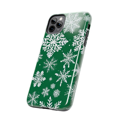 Snowflakes on Green - Tough Phone Case for iPhone and Samsung Smartphones