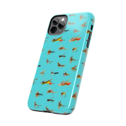 Dry Fly Fishing Lures on Turquoise Tough Phone Case for iPhone and Samsung Smartphones