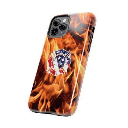 Tough Phone Case: American Flag Firefighter Badge Flames