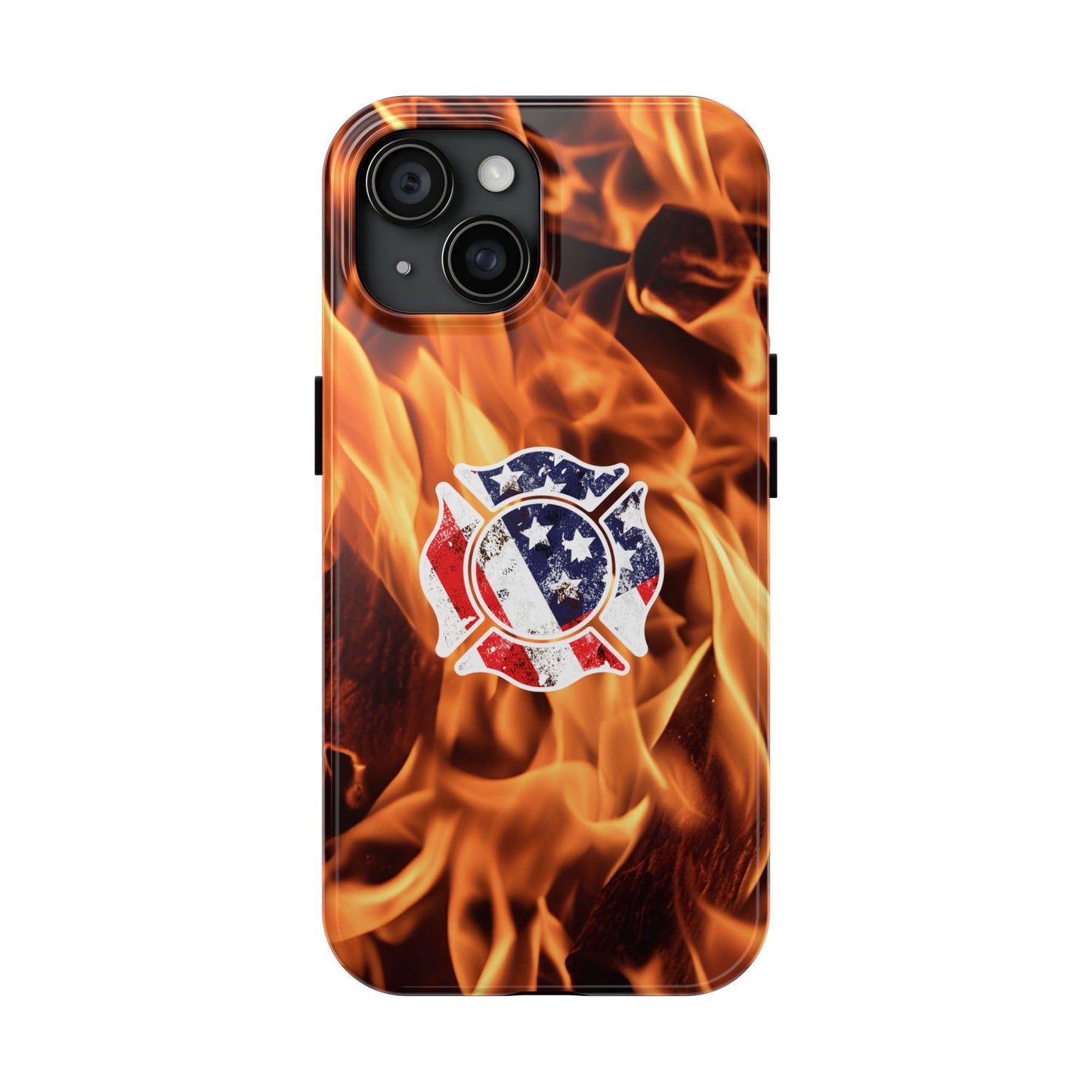 Tough Phone Case: American Flag Firefighter Badge Flames