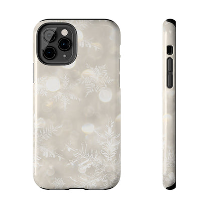 iPhone or Samsung Tough Phone Case White Icey Snowflake Winter Design