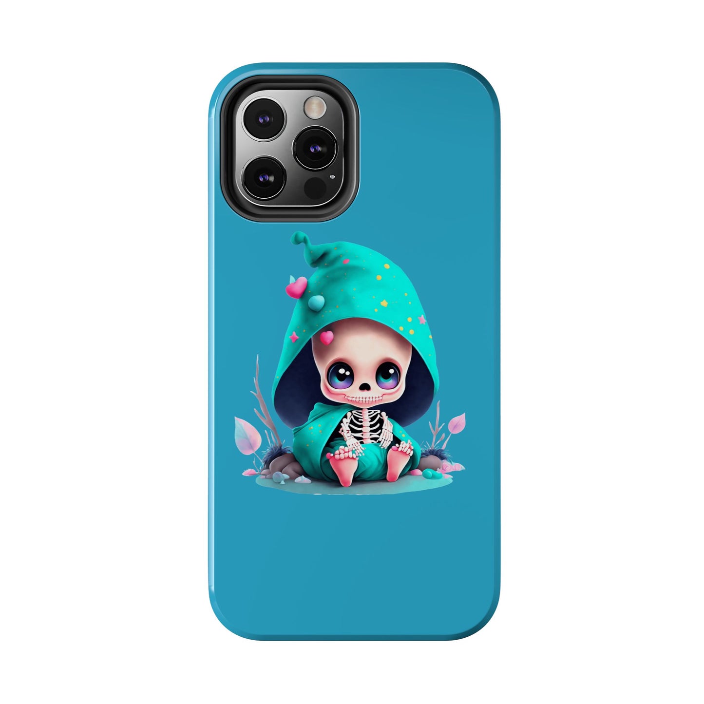 Phone Case - Creepy, But Cute Skeleton in Turquoise Hoodie Design for iPhone and Samsung Smartphones