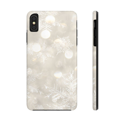 iPhone or Samsung Tough Phone Case White Icey Snowflake Winter Design