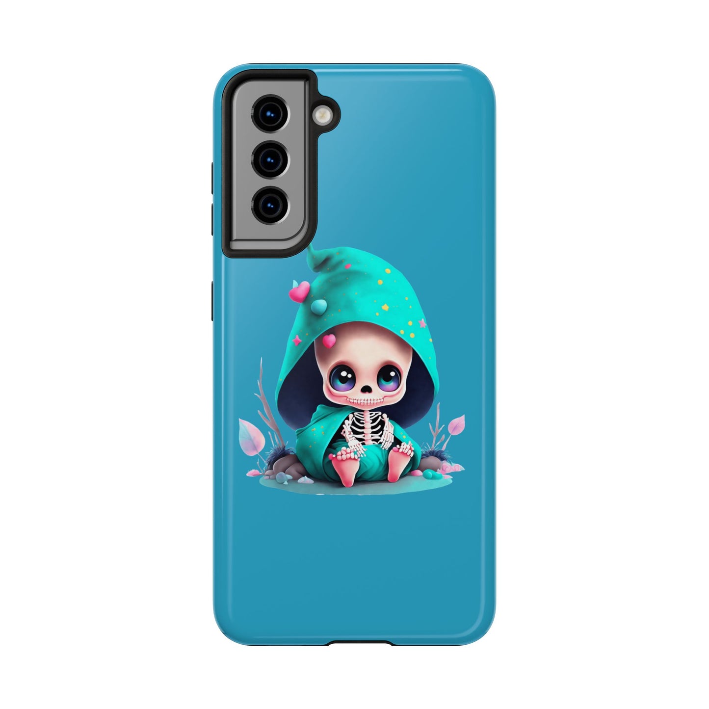 Phone Case - Creepy, But Cute Skeleton in Turquoise Hoodie Design for iPhone and Samsung Smartphones