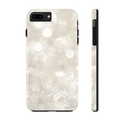 iPhone or Samsung Tough Phone Case White Icey Snowflake Winter Design