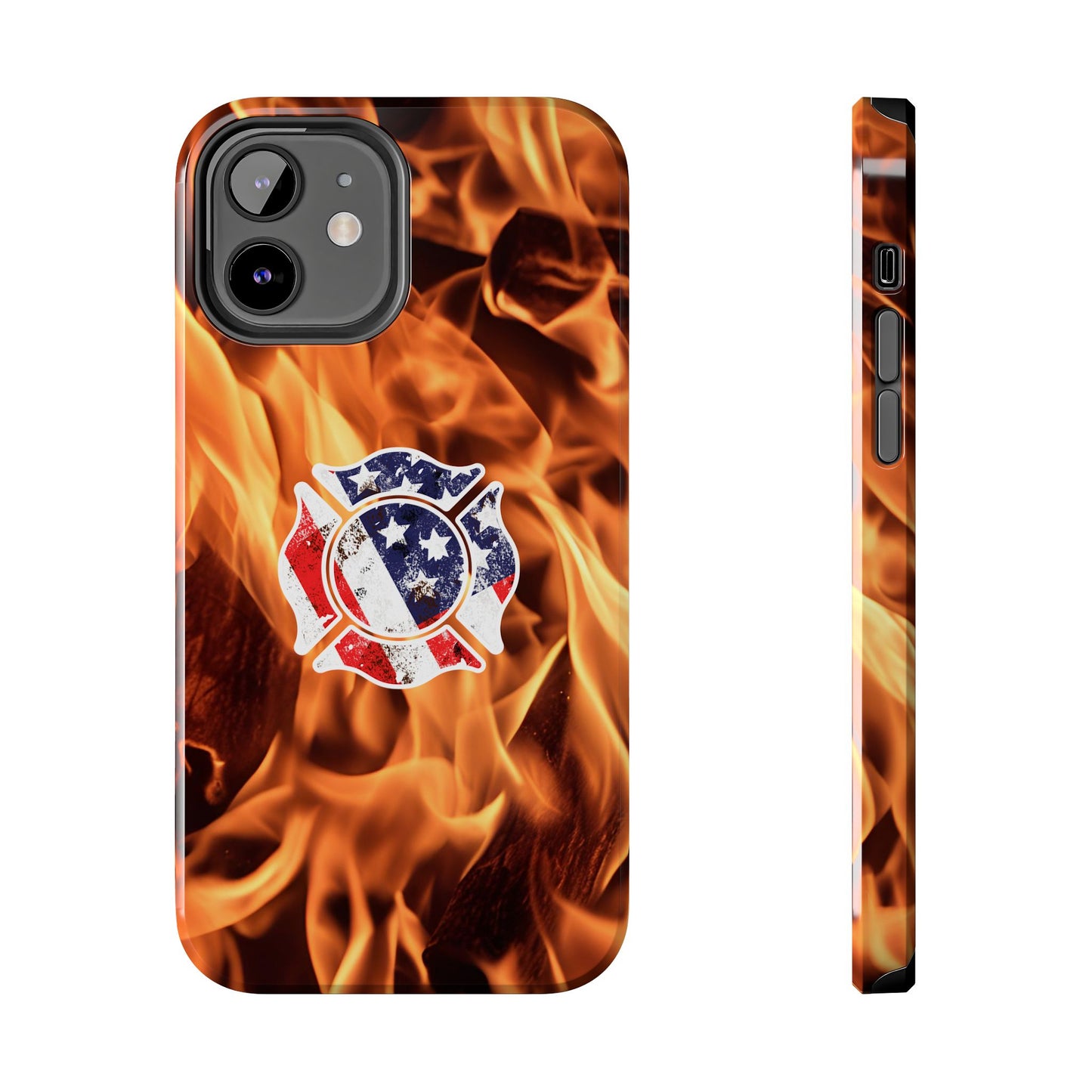 Tough Phone Case: American Flag Firefighter Badge Flames