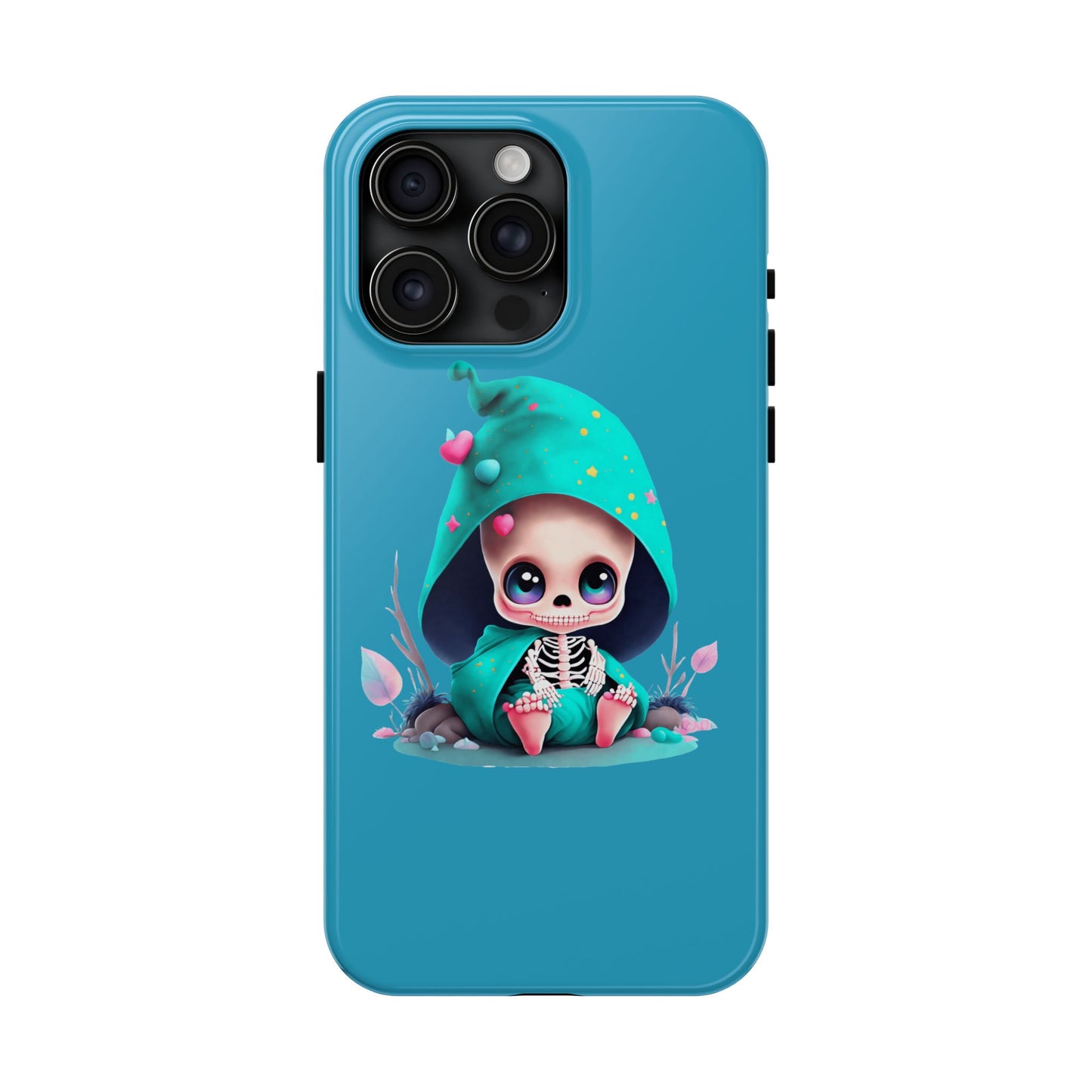 Phone Case - Creepy, But Cute Skeleton in Turquoise Hoodie Design for iPhone and Samsung Smartphones