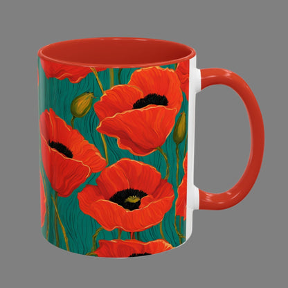 Coffee Tea Mug Red Poppies Floral Series Accent Coffee Mug (11, 15oz)