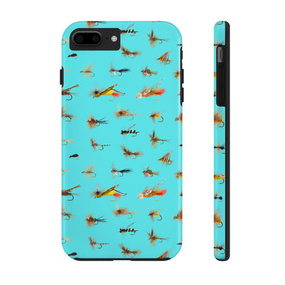 Dry Fly Fishing Lures on Turquoise Tough Phone Case for iPhone and Samsung Smartphones