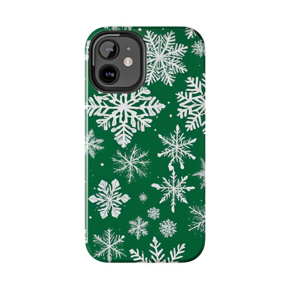 Snowflakes on Green - Tough Phone Case for iPhone and Samsung Smartphones