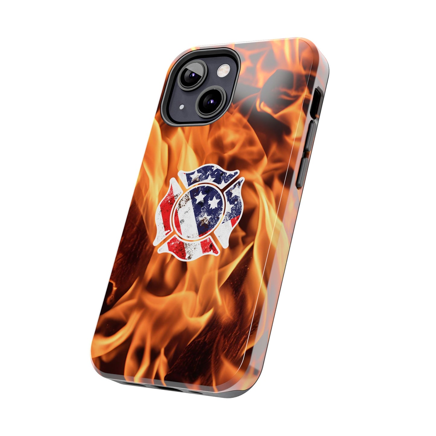 Tough Phone Case: American Flag Firefighter Badge Flames