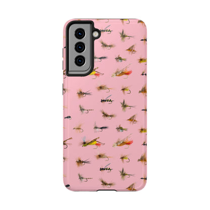 Dry Fly Fishing Lures in Pink Tough Phone Case for iPhone and Samsung Smartphones