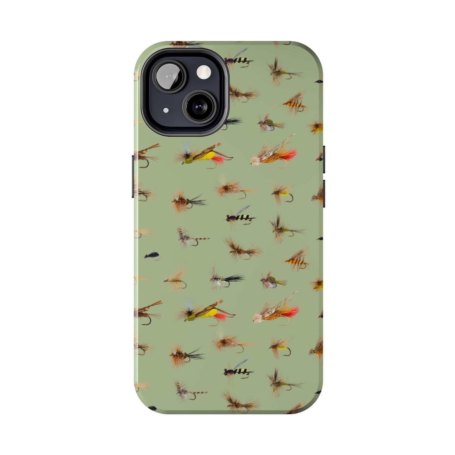 Dry Fly Fishing Lures on Olive Green  - Tough Phone Case for iPhone and Samsung Smartphones