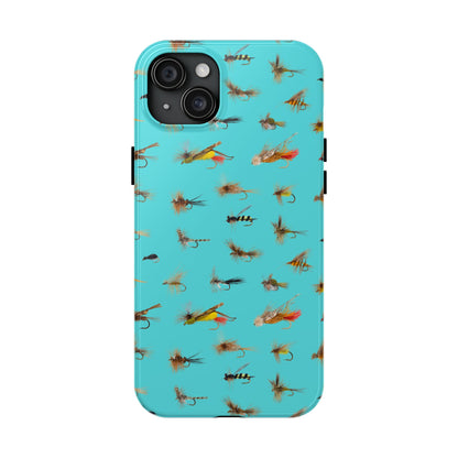 Dry Fly Fishing Lures on Turquoise Tough Phone Case for iPhone and Samsung Smartphones