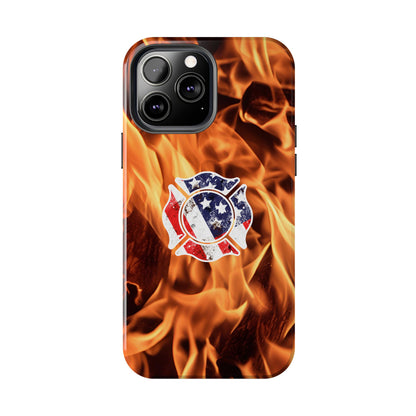 Tough Phone Case: American Flag Firefighter Badge Flames