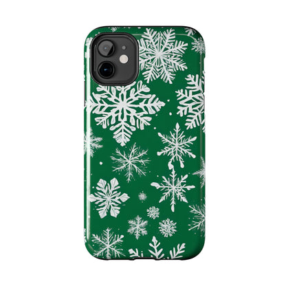 Snowflakes on Green - Tough Phone Case for iPhone and Samsung Smartphones