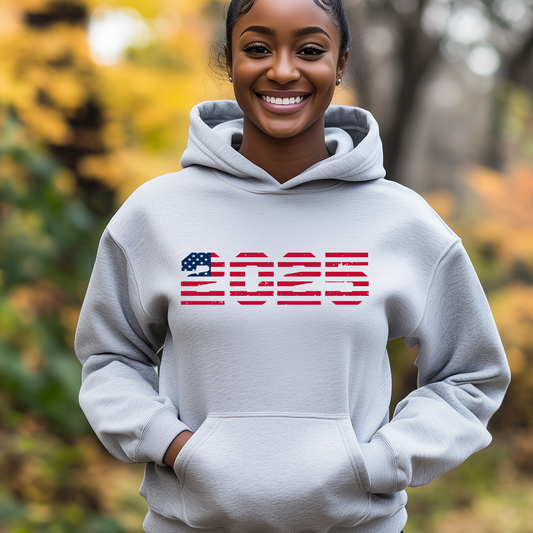 2025 Patriotic Distressed Unisex Hoodie Sweatshirt - New Year Celebration