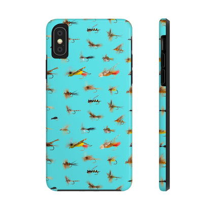 Dry Fly Fishing Lures on Turquoise Tough Phone Case for iPhone and Samsung Smartphones