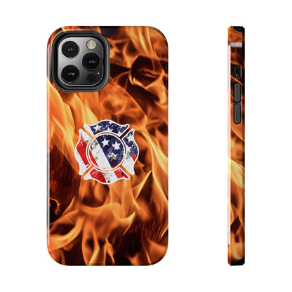 Tough Phone Case: American Flag Firefighter Badge Flames