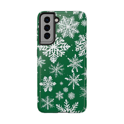 Snowflakes on Green - Tough Phone Case for iPhone and Samsung Smartphones