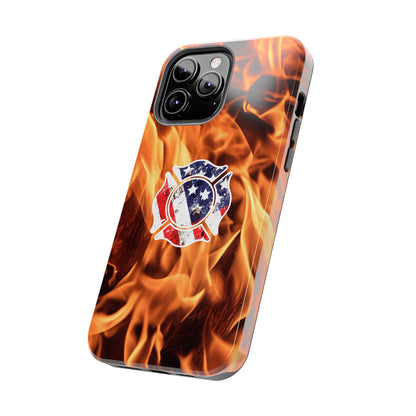 Tough Phone Case: American Flag Firefighter Badge Flames