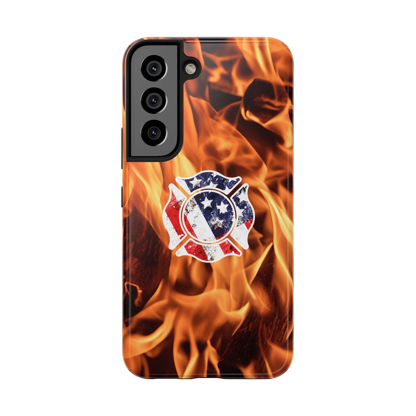 Tough Phone Case: American Flag Firefighter Badge Flames