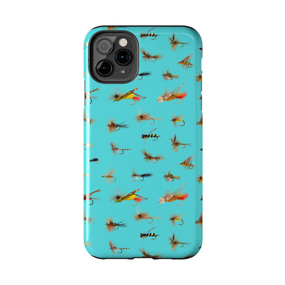 Dry Fly Fishing Lures on Turquoise Tough Phone Case for iPhone and Samsung Smartphones