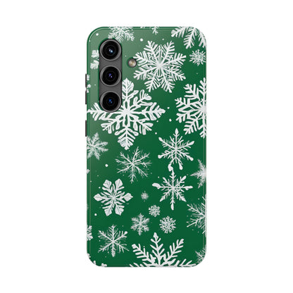 Snowflakes on Green - Tough Phone Case for iPhone and Samsung Smartphones