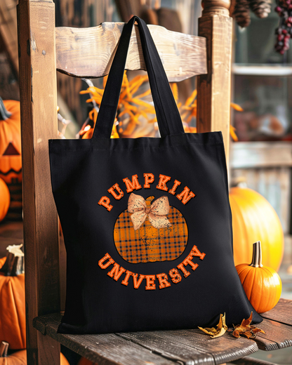 Distressed Pumpkin University Fall Fun Unique Design, Canvas Tote Bag