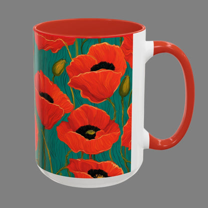 Coffee Tea Mug Red Poppies Floral Series Accent Coffee Mug (11, 15oz)