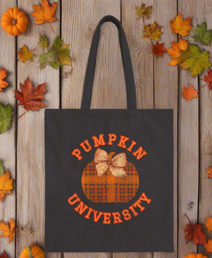 Distressed Pumpkin University Fall Fun Unique Design, Canvas Tote Bag