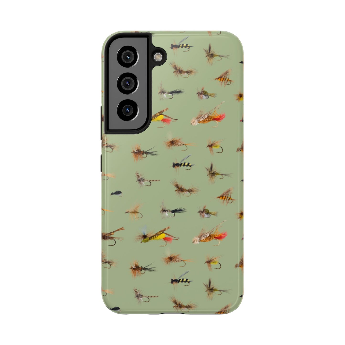 Dry Fly Fishing Lures on Olive Green  - Tough Phone Case for iPhone and Samsung Smartphones