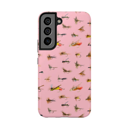 Dry Fly Fishing Lures in Pink Tough Phone Case for iPhone and Samsung Smartphones