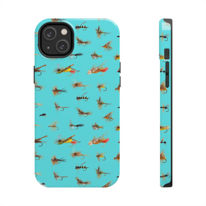 Dry Fly Fishing Lures on Turquoise Tough Phone Case for iPhone and Samsung Smartphones