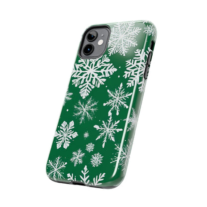 Snowflakes on Green - Tough Phone Case for iPhone and Samsung Smartphones