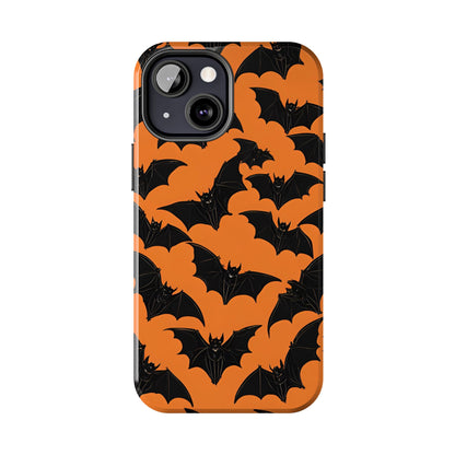 Phone Case Halloween Bats on Orange - Tough Phone Case for iPhones and Samsung Smartphones