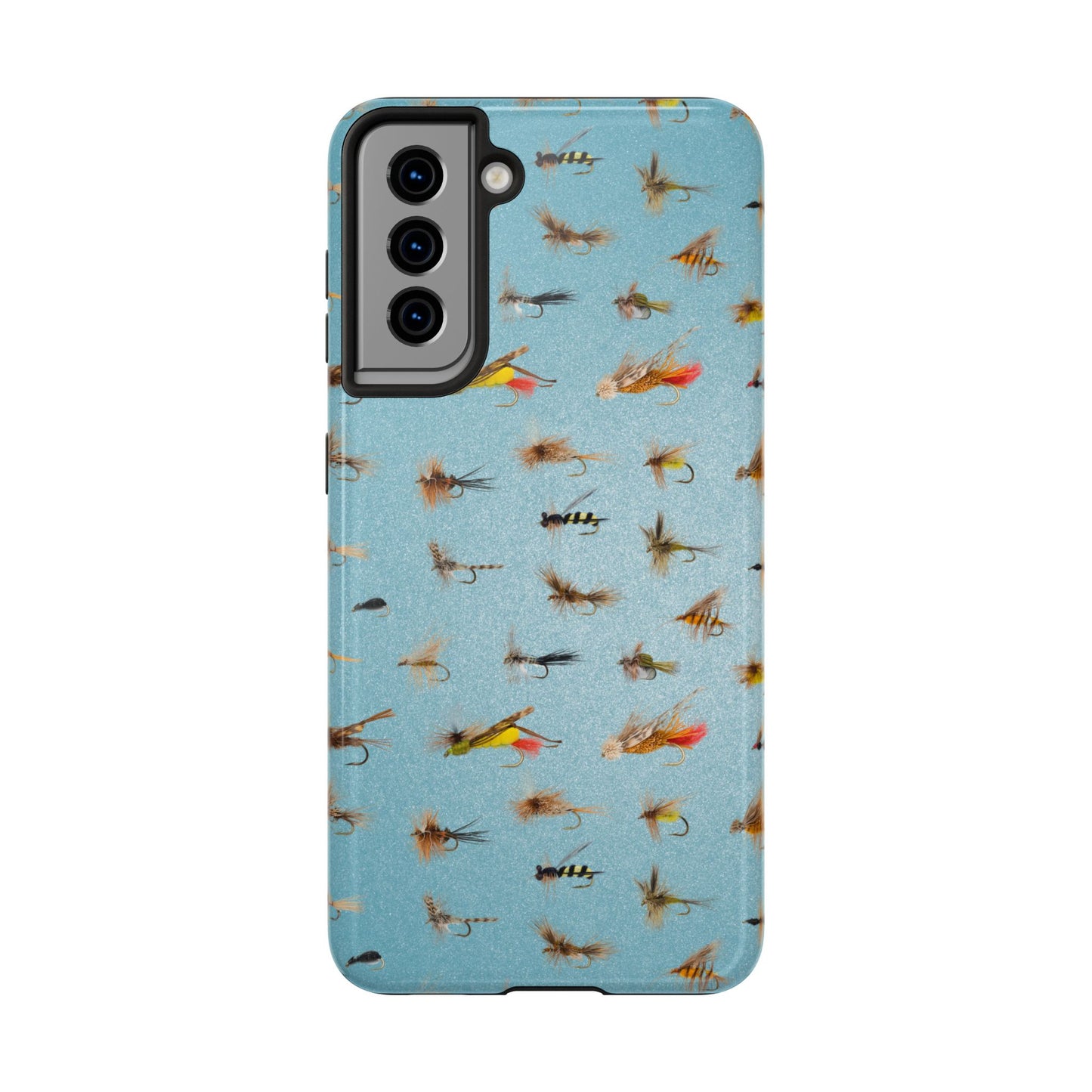 Dry Fly Fishing Lures in Light Blue Tough Phone Case for iPhone and Samsung Smartphones