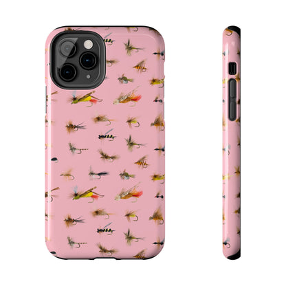 Dry Fly Fishing Lures in Pink Tough Phone Case for iPhone and Samsung Smartphones